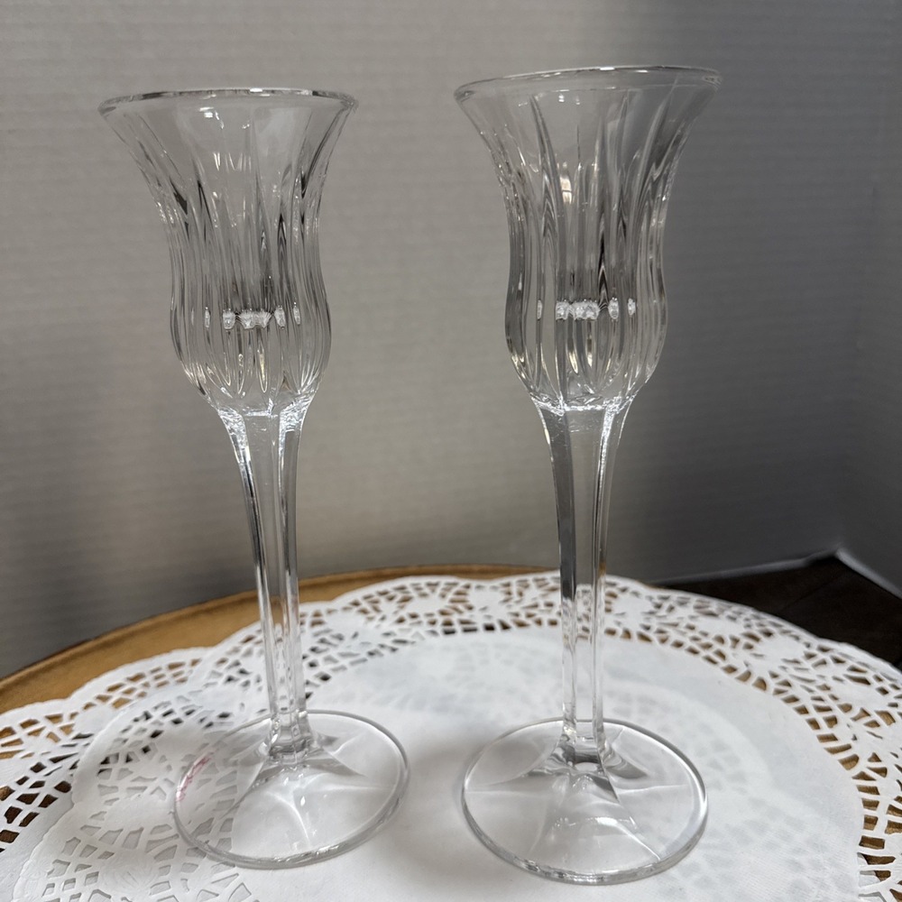 Mikasa Icicles Lead Crystal Candleholders Pair 8" Germany Vintage Taper